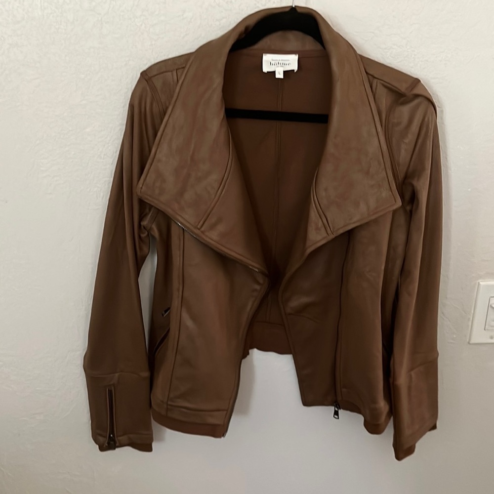 Faux leather, brown, motto jacket
